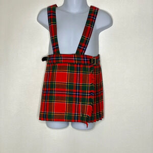 Vtg Elka Novitas girls red tartan plaid wool blend jumper Sz 4T made in England